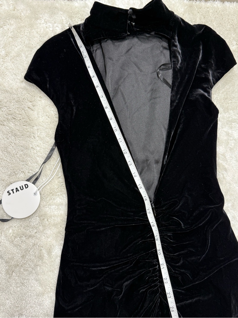NWT STAUD Tina Maxi MockNeck Open Back Rushed Gown Dress, size 4 - Picture 16 of 16